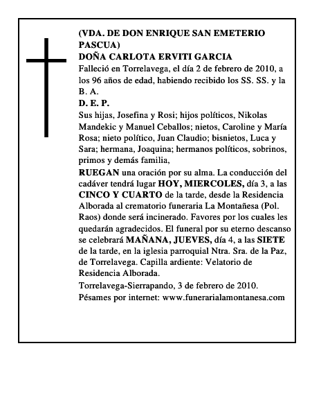 DOÑA CARLOTA ERVITI GARCIA