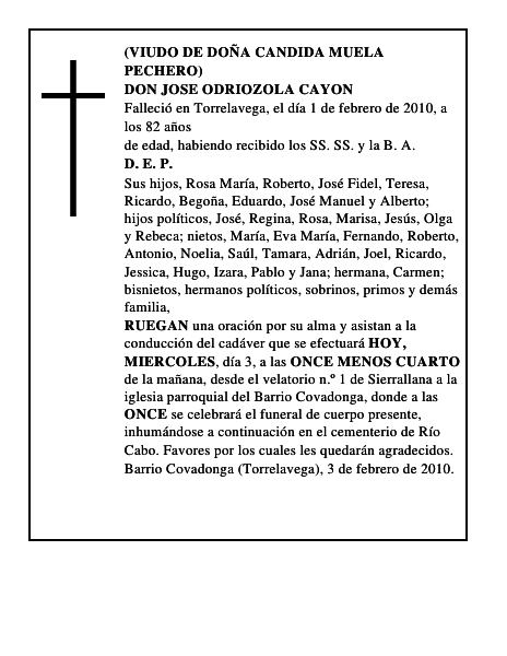 DON JOSE ODRIOZOLA CAYON