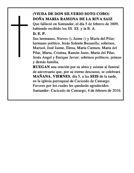 DOÑA MARIA RAMONA DE LA RIVA SAIZ