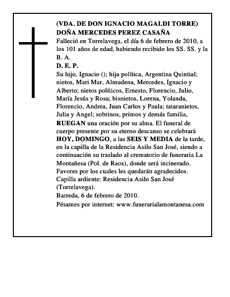 DOÑA MERCEDES PEREZ CASAÑA