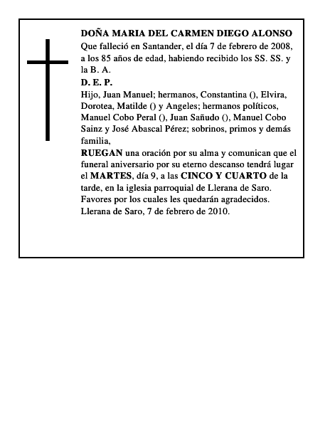 DOÑA MARIA DEL CARMEN DIEGO ALONSO