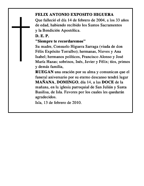 FELIX ANTONIO EXPOSITO HIGUERA