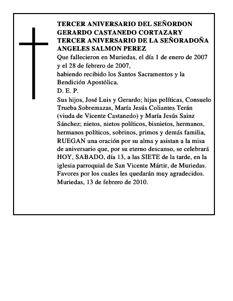TERCER ANIVERSARIO DEL SEÑORDON GERARDO CASTANEDO CORTAZARY TERCER ANIVERSARIO DE LA SE