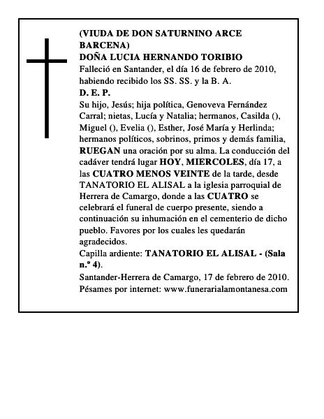 DOÑA LUCIA HERNANDO TORIBIO
