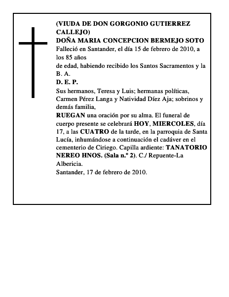 DOÑA MARIA CONCEPCION BERMEJO SOTO
