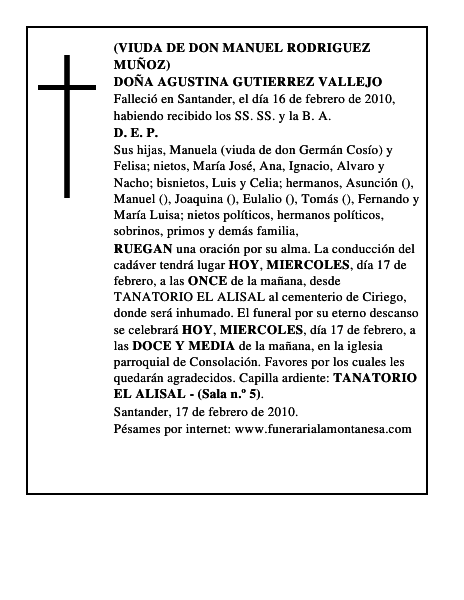 DOÑA AGUSTINA GUTIERREZ VALLEJO