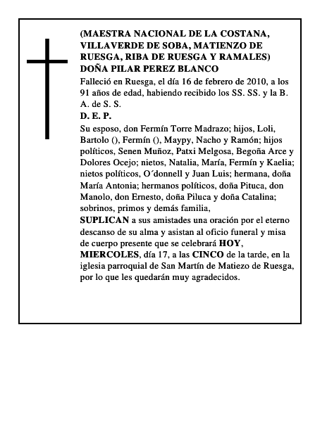 DOÑA PILAR PEREZ BLANCO
