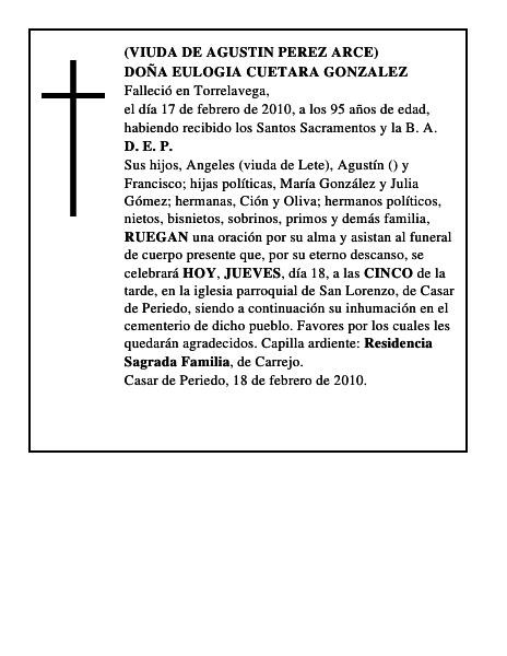 DOÑA EULOGIA CUETARA GONZALEZ