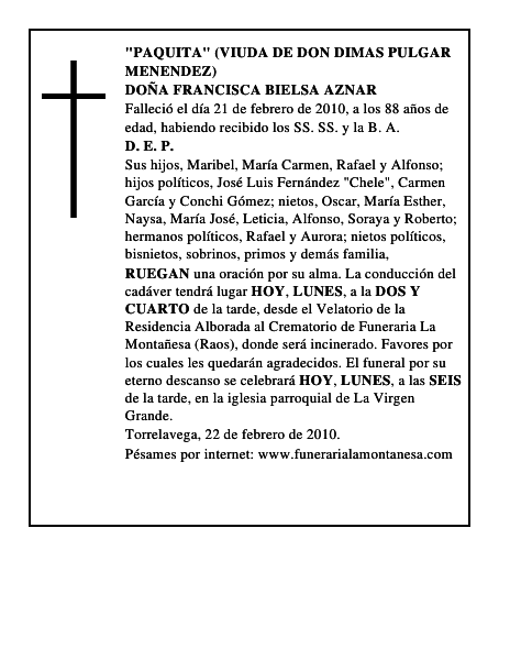 DOÑA FRANCISCA BIELSA AZNAR