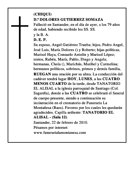 D.ª DOLORES GUTIERREZ SOMAZA