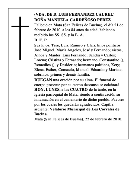 DOÑA MANUELA CARDEÑOSO PEREZ
