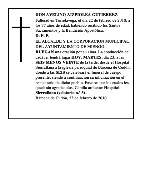 DON AVELINO AIZPIOLEA GUTIERREZ