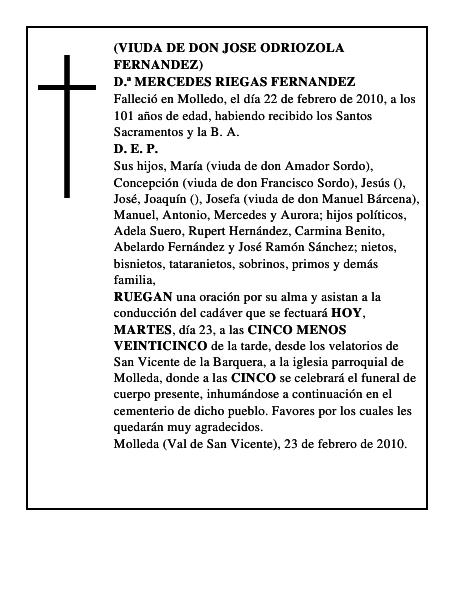 D.ª MERCEDES RIEGAS FERNANDEZ