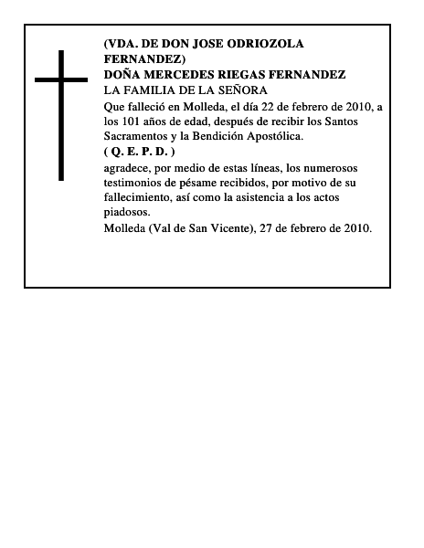 DOÑA MERCEDES RIEGAS FERNANDEZ