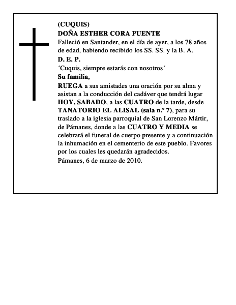 DOÑA ESTHER CORA PUENTE