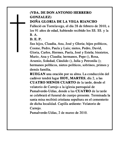 DOÑA GLORIA DE LA VEGA RIANCHO