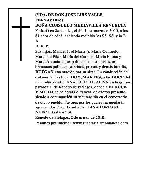 DOÑA CONSUELO MEDIAVILLA REVUELTA