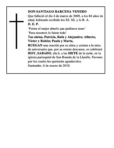 DON SANTIAGO BARCENA VENERO