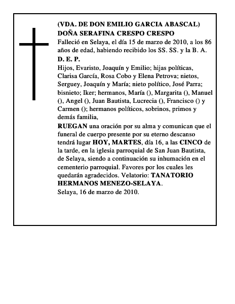 DOÑA SERAFINA CRESPO CRESPO
