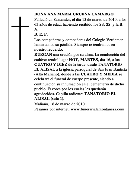 DOÑA ANA MARIA URUEÑA CAMARGO