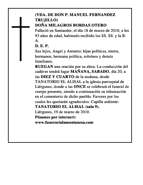 DOÑA MILAGROS BORDAS OTERO