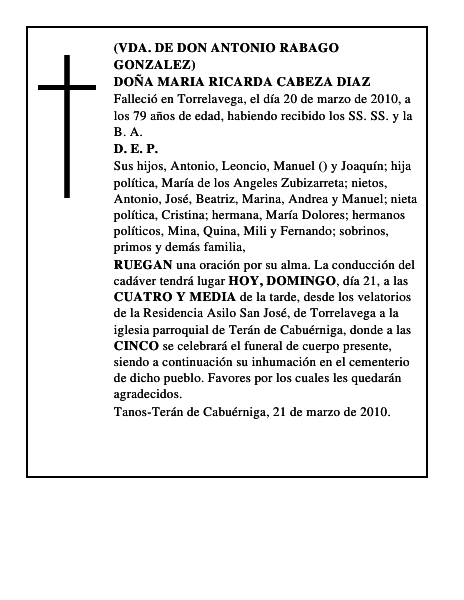 DOÑA MARIA RICARDA CABEZA DIAZ