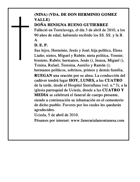 DOÑA BENIGNA BUENO GUTIERREZ