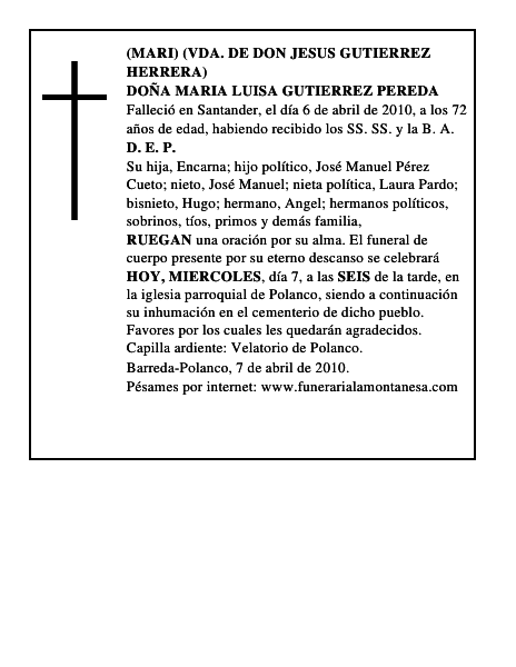 DOÑA MARIA LUISA GUTIERREZ PEREDA