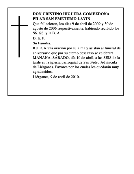 DON CRISTINO HIGUERA GOMEZDOÑA PILAR SAN EMETERIO LAVIN