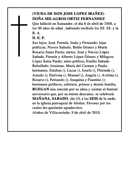 DOÑA MILAGROS ORTIZ FERNANDEZ