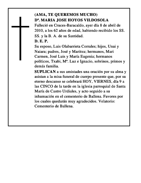 Dª. MARIA JOSE HOYOS VILDOSOLA