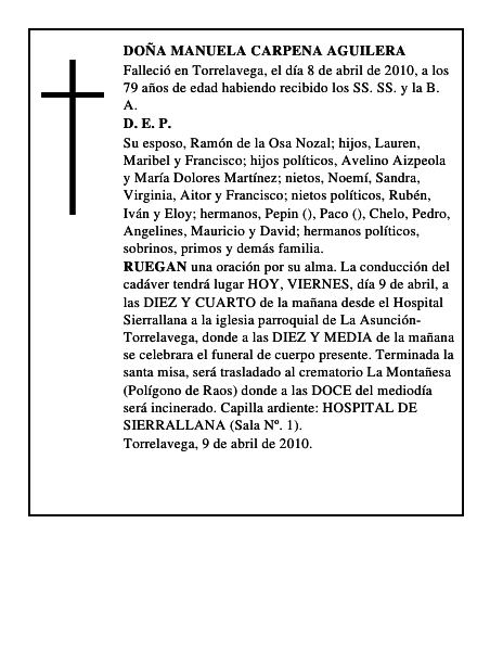 DOÑA MANUELA CARPENA AGUILERA