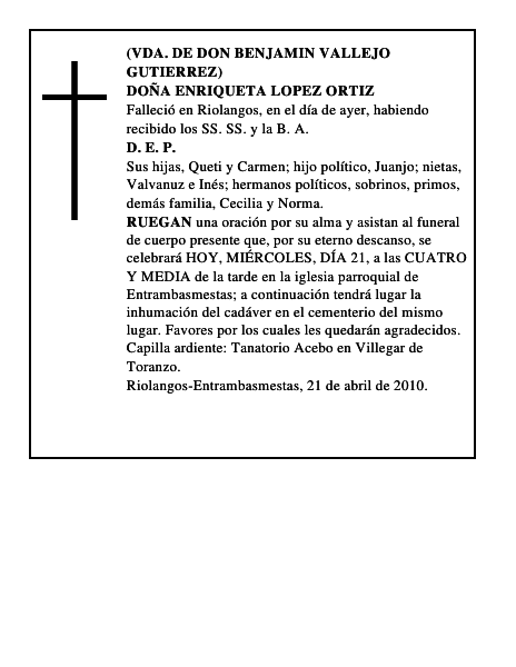 DOÑA ENRIQUETA LOPEZ ORTIZ