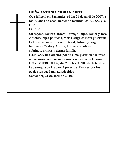 DOÑA ANTONIA MORAN NIETO
