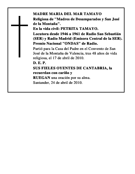 MADRE MARIA DEL MAR TAMAYO