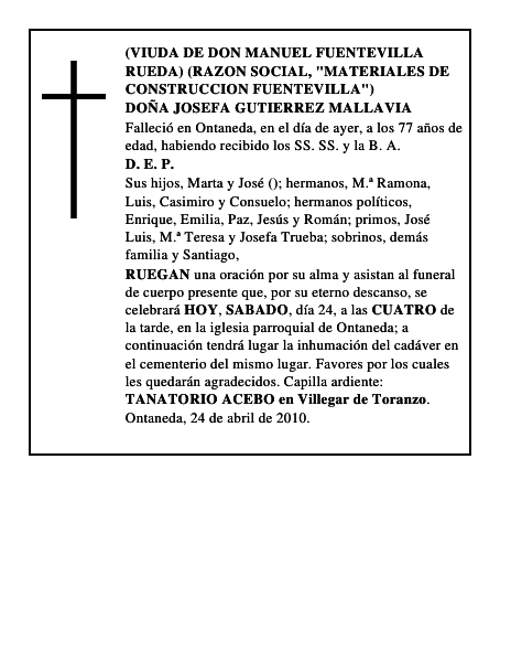 DOÑA JOSEFA GUTIERREZ MALLAVIA