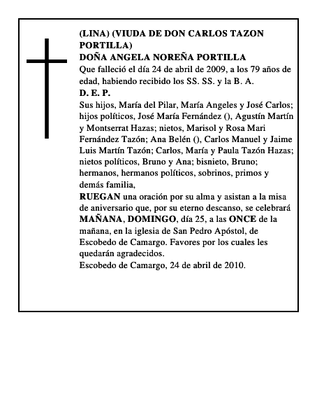 DOÑA ANGELA NOREÑA PORTILLA