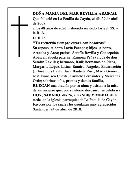 DOÑA MARIA DEL MAR REVILLA ABASCAL