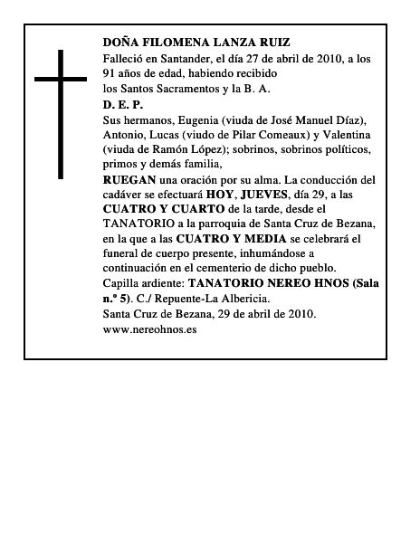 DOÑA FILOMENA LANZA RUIZ