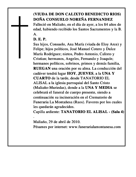 DOÑA CONSUELO NOREÑA FERNANDEZ