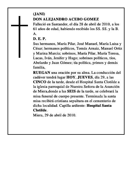 DON ALEJANDRO ACEBO GOMEZ