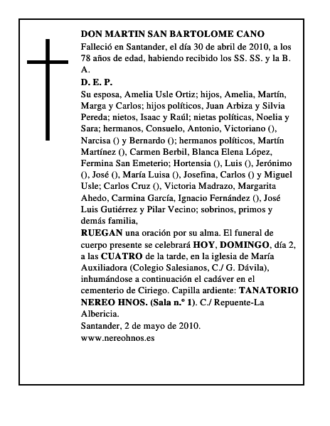 DON MARTIN SAN BARTOLOME CANO