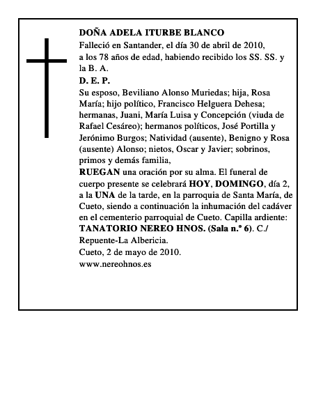 DOÑA ADELA ITURBE BLANCO
