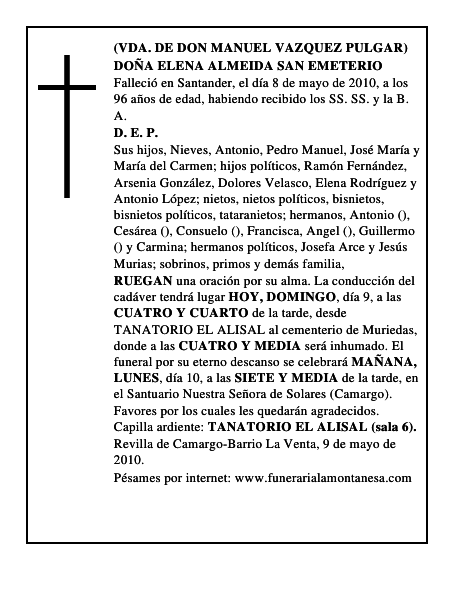 DOÑA ELENA ALMEIDA SAN EMETERIO
