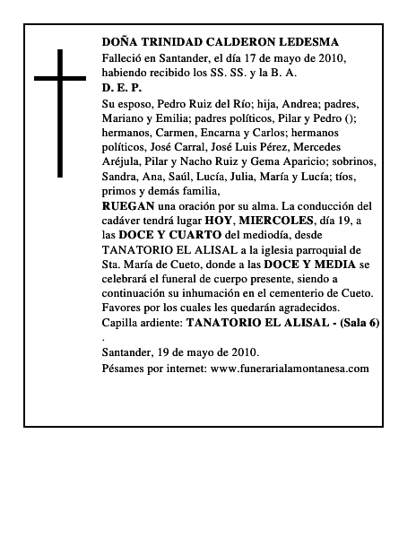 DOÑA TRINIDAD CALDERON LEDESMA