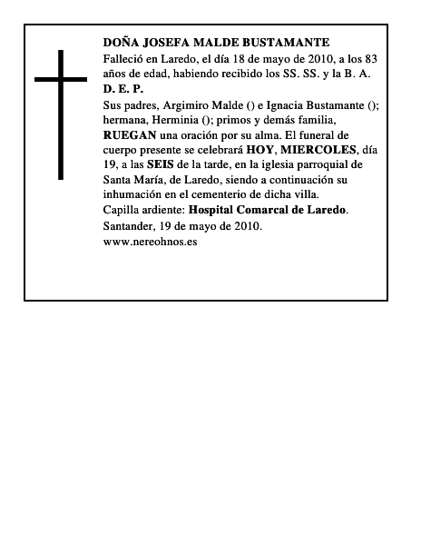 DOÑA JOSEFA MALDE BUSTAMANTE