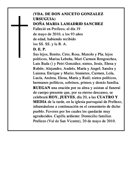 DOÑA MARIA LAMADRID SANCHEZ