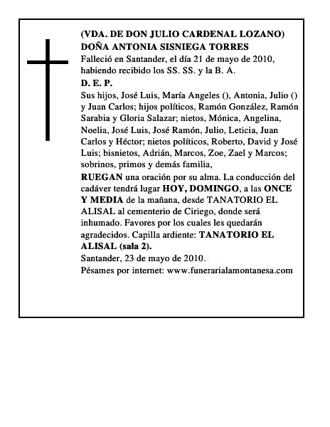 DOÑA ANTONIA SISNIEGA TORRES