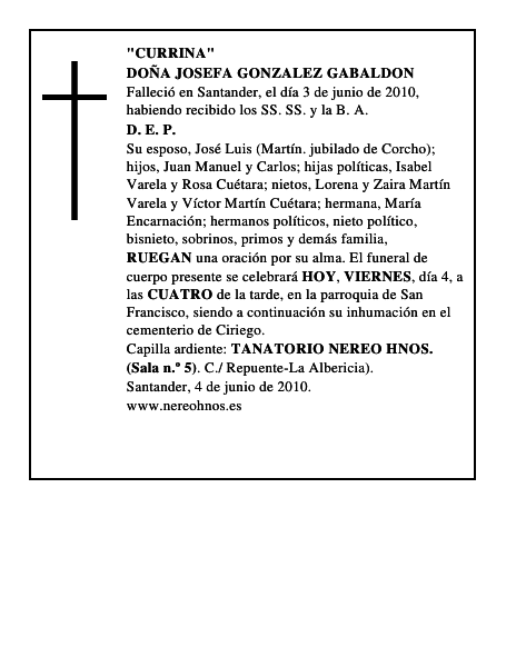 DOÑA JOSEFA GONZALEZ GABALDON