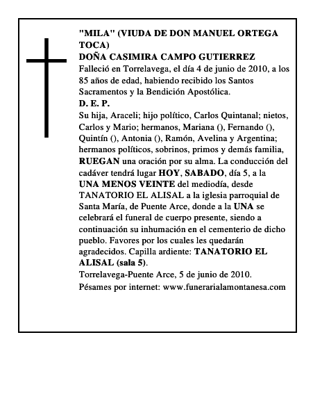 DOÑA CASIMIRA CAMPO GUTIERREZ